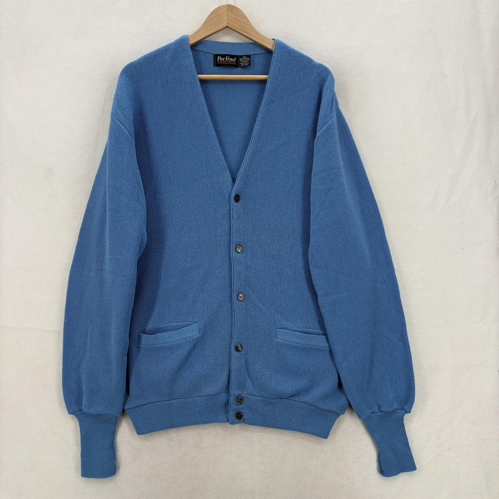 Vintage Par Four Cardigan Sweater Mens XLT Blue Acrylic Button Front Grandpa USA